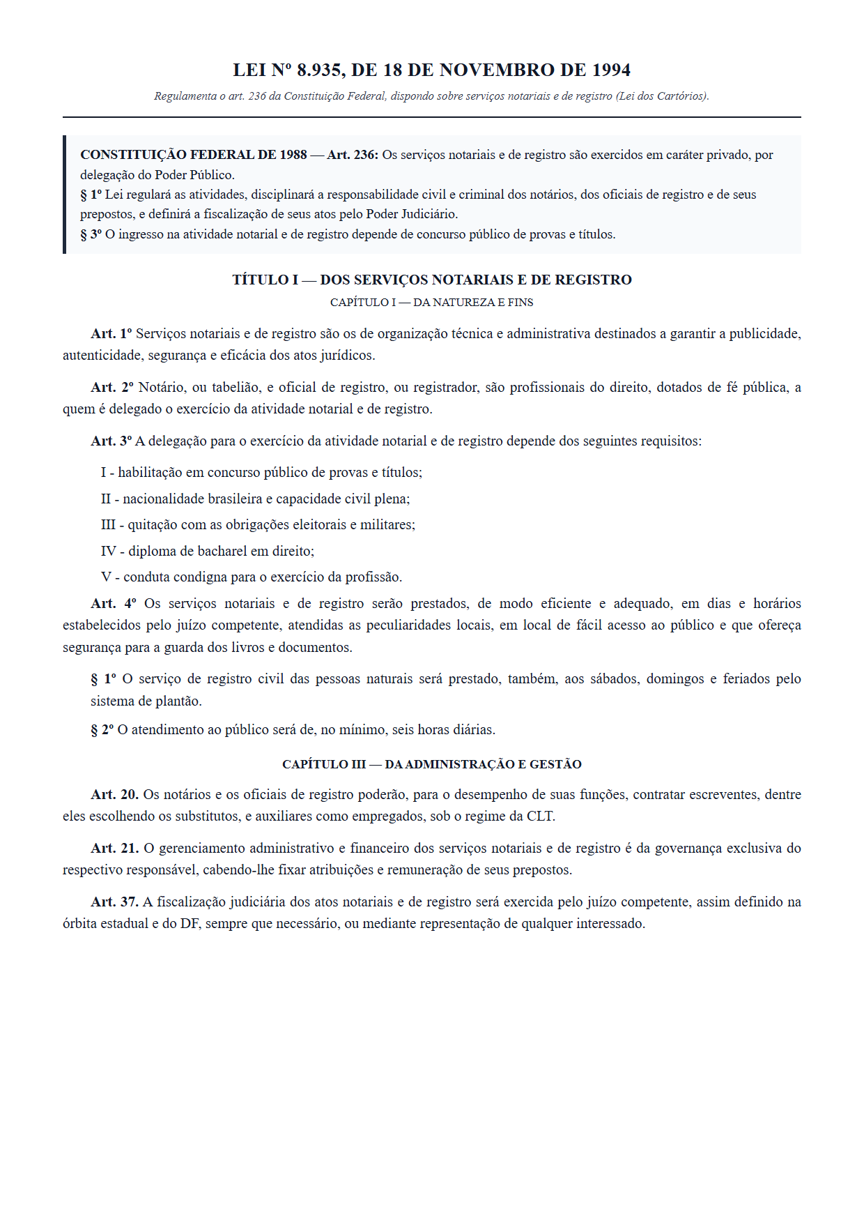 Texto corrido da Lei nº 8.935/1994